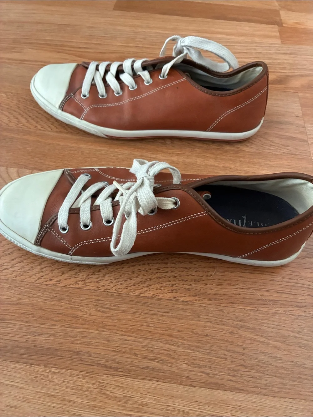 Cole Haan Men's Tan Brown Leather Low-Top Sneakers with White Accents